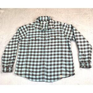 Carhartt Women's XL (16/18) Plaid Button-Up Long Sleeve Shirt Blue Brown